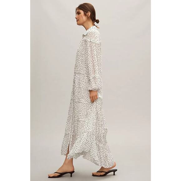 NWT By Anthropologie Long-Sleeve Smocked Tiered Maxi Dress Sz M Polka Dot #7H461 - Picture 3 of 10